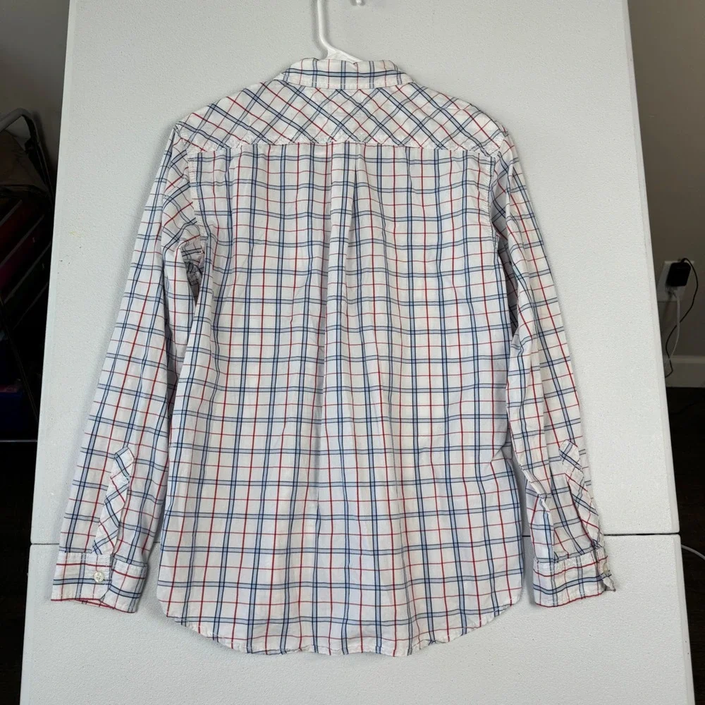 Tommy Hilfiger Boys Red White Blue Plaid Button Down Shirt Large 16/18 T874321Q